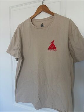 Poler Khaki Short Sleeve Tee with Red Logo